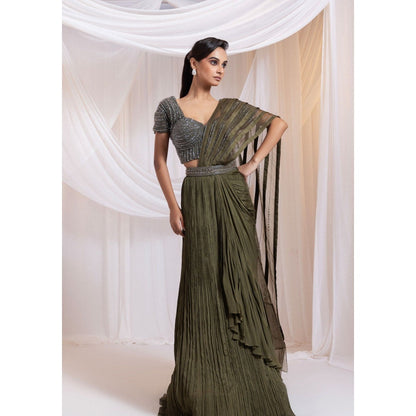 SMRITI Petal Shade Pre-Draped Saree with Stitched Blouse