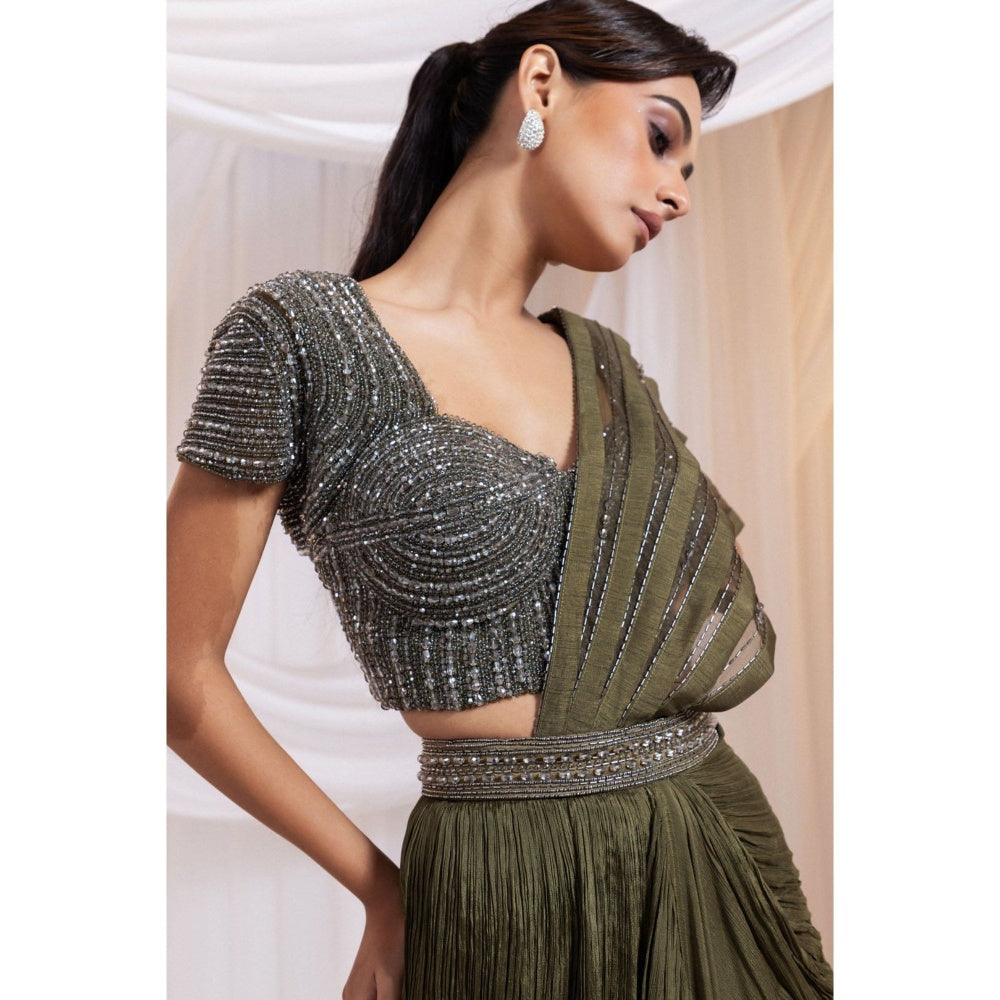 SMRITI Petal Shade Pre-Draped Saree with Stitched Blouse
