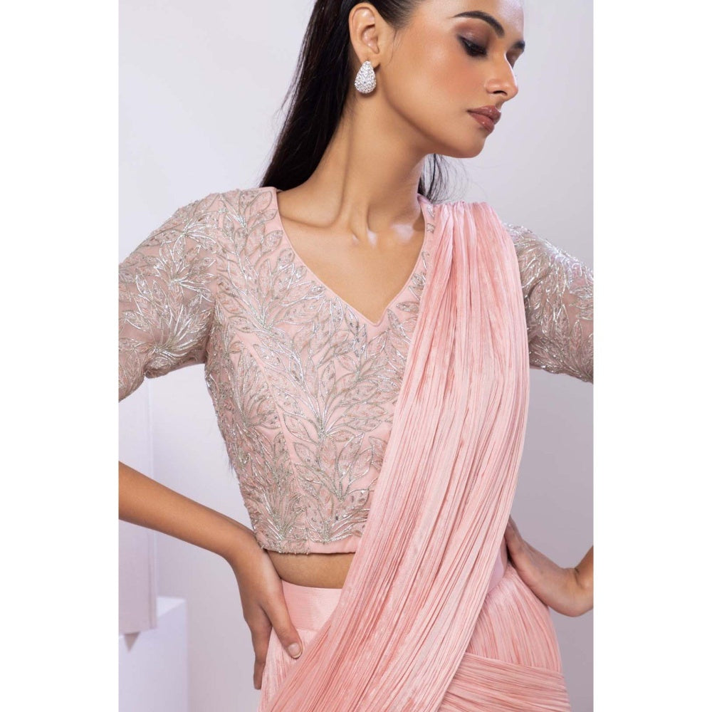 SMRITI Pink Siana Pre-Draped Saree with Stitched Blouse