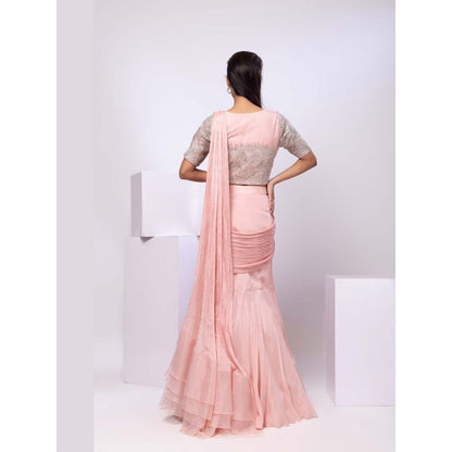 SMRITI Pink Siana Pre-Draped Saree with Stitched Blouse