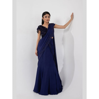 SMRITI Ultraviolet Blue Pre-Draped Saree with Stitched Blouse
