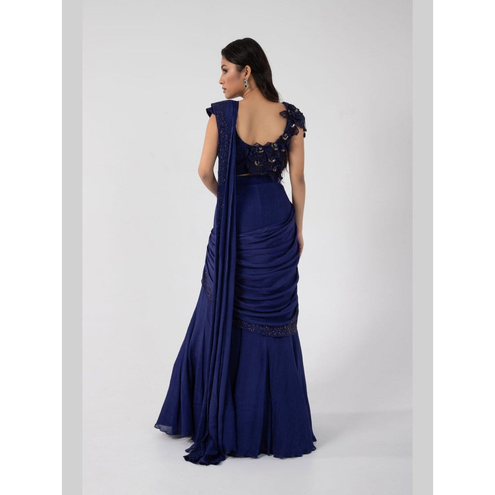 SMRITI Ultraviolet Blue Pre-Draped Saree with Stitched Blouse