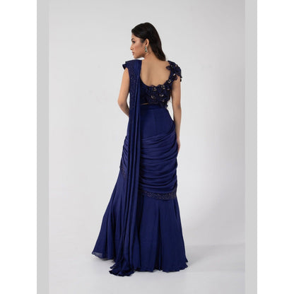 SMRITI Ultraviolet Blue Pre-Draped Saree with Stitched Blouse