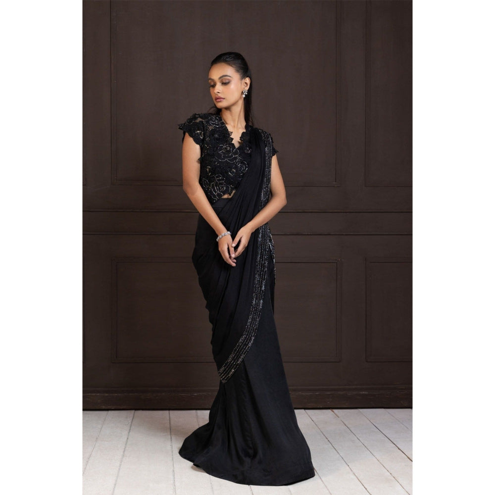 SMRITI Twilight Elegance Embellished Pre-Draped Saree with Stitched Blouse