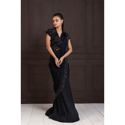 SMRITI Twilight Elegance Embellished Pre-Draped Saree with Stitched Blouse