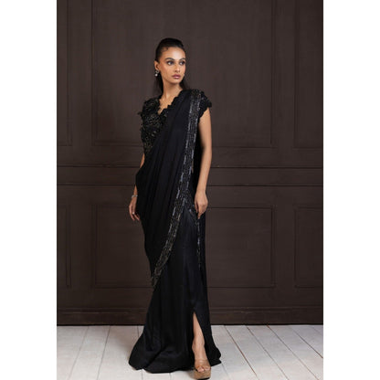 SMRITI Twilight Elegance Embellished Pre-Draped Saree with Stitched Blouse
