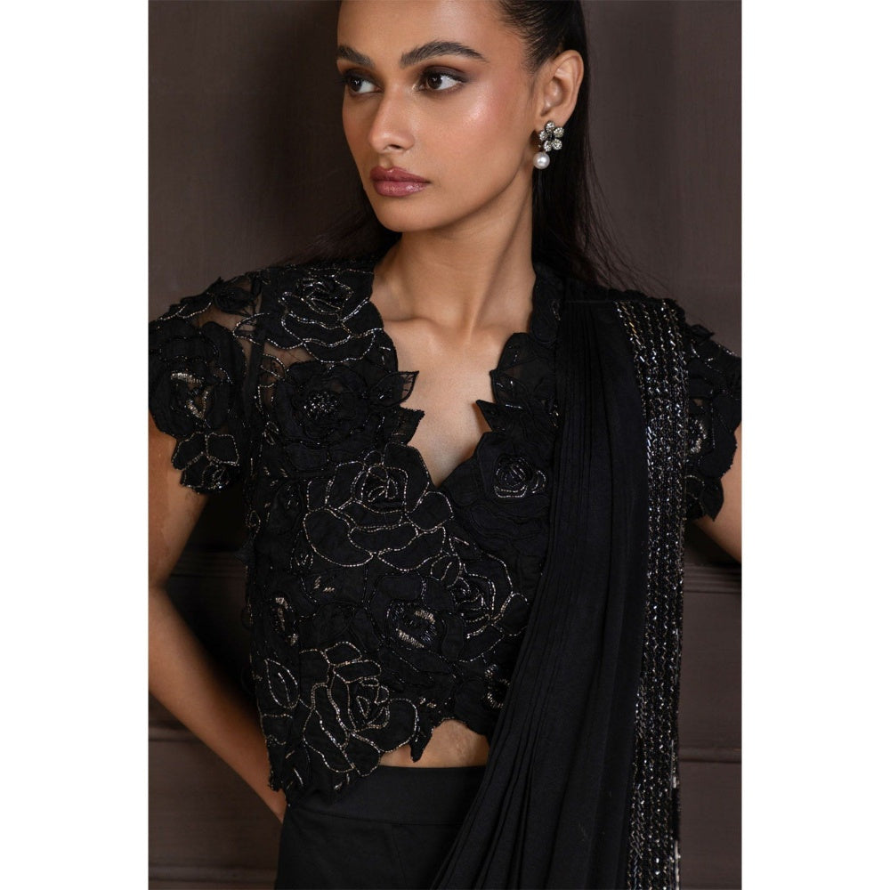 SMRITI Twilight Elegance Embellished Pre-Draped Saree with Stitched Blouse