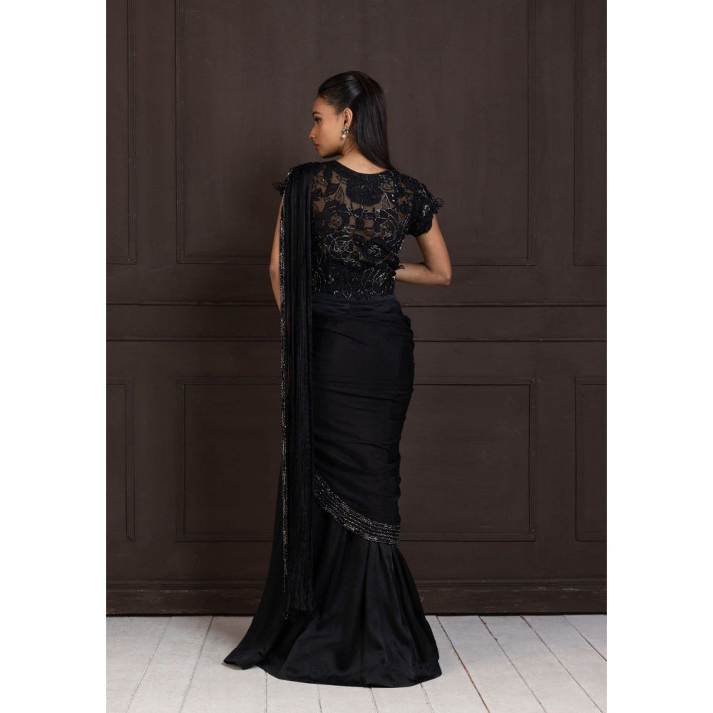 SMRITI Twilight Elegance Embellished Pre-Draped Saree with Stitched Blouse