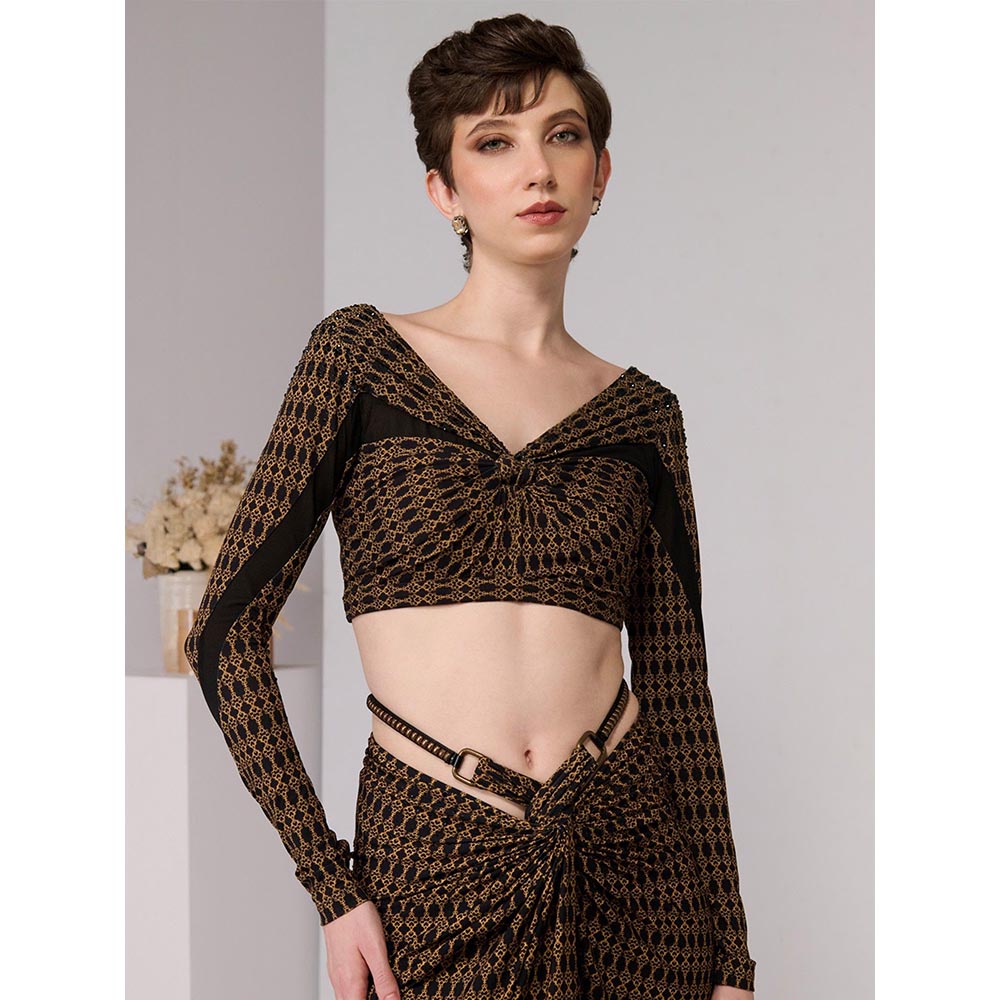 S&N by Shantnu Nikhil Printed Knot Draped Crop Top