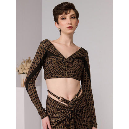 S&N by Shantnu Nikhil Printed Knot Draped Crop Top
