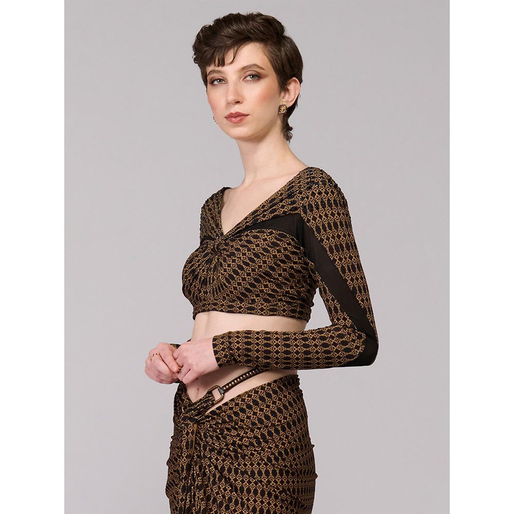 S&N by Shantnu Nikhil Printed Knot Draped Crop Top