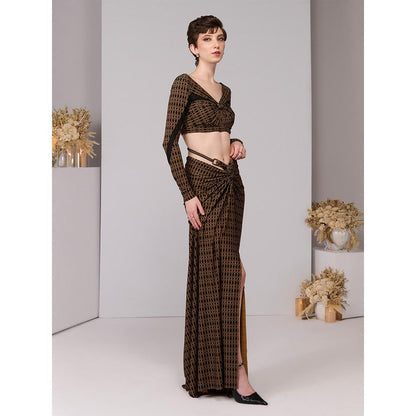 S&N by Shantnu Nikhil Printed Knot Draped Crop Top