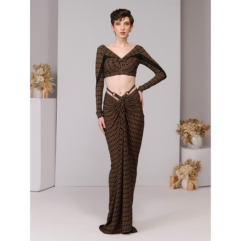 S&N by Shantnu Nikhil Printed Knot Draped Crop Top