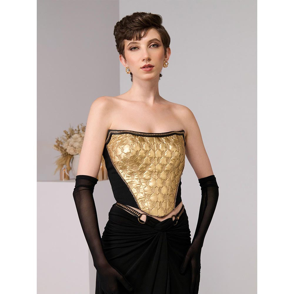 S&N by Shantnu Nikhil Gold Embossed Corset Crop Top