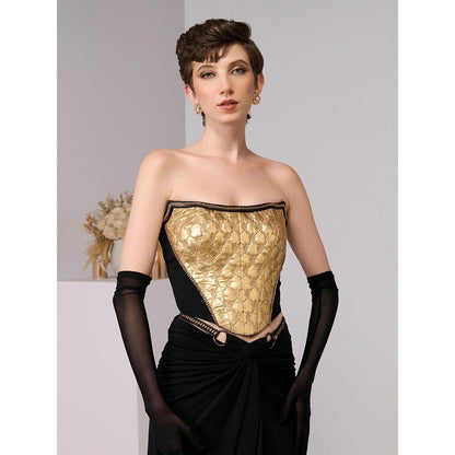 S&N by Shantnu Nikhil Gold Embossed Corset Crop Top