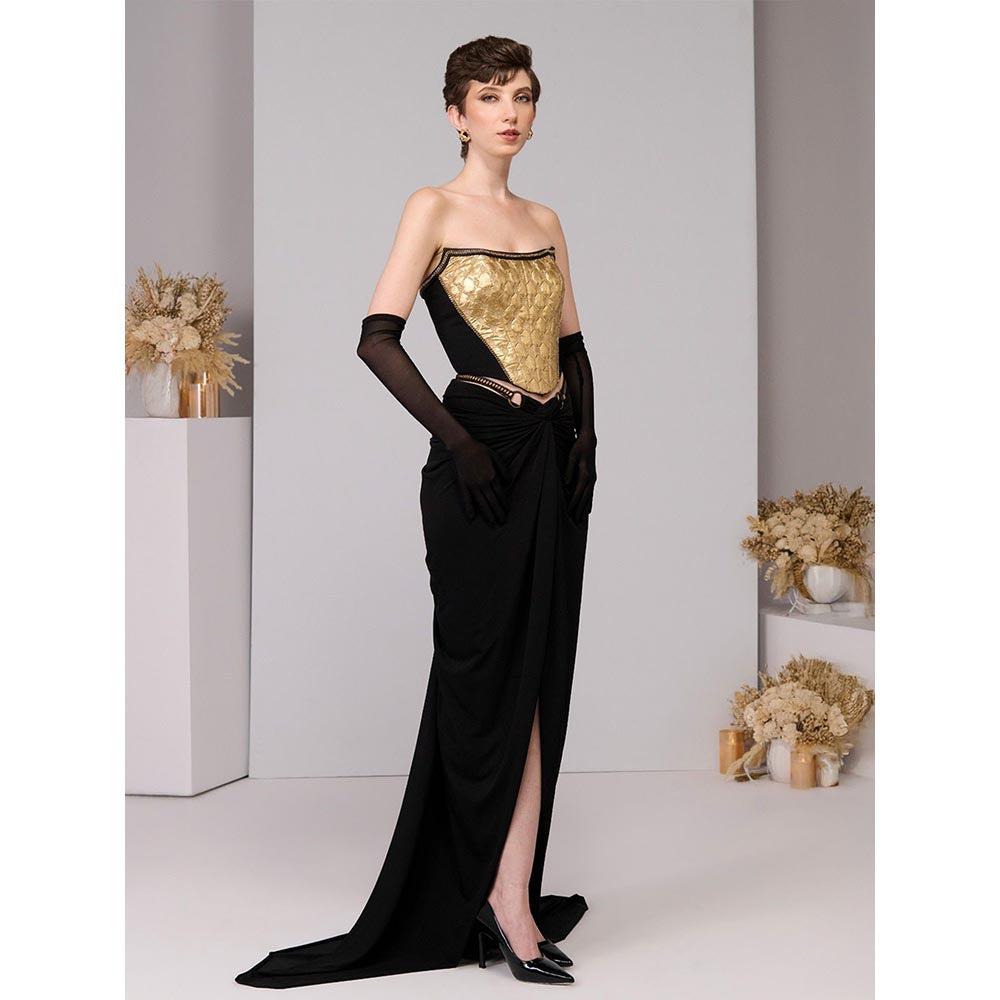 S&N by Shantnu Nikhil Gold Embossed Corset Crop Top