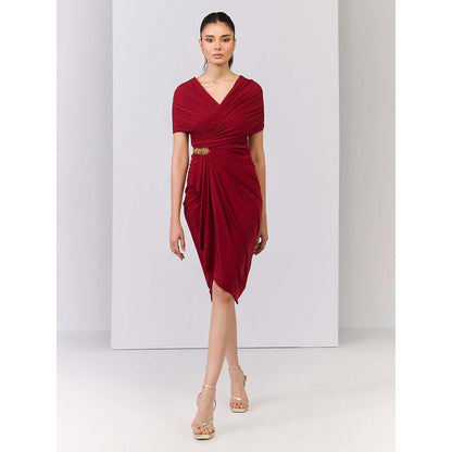 S&N by Shantnu Nikhil Red Cherry Draped Dress