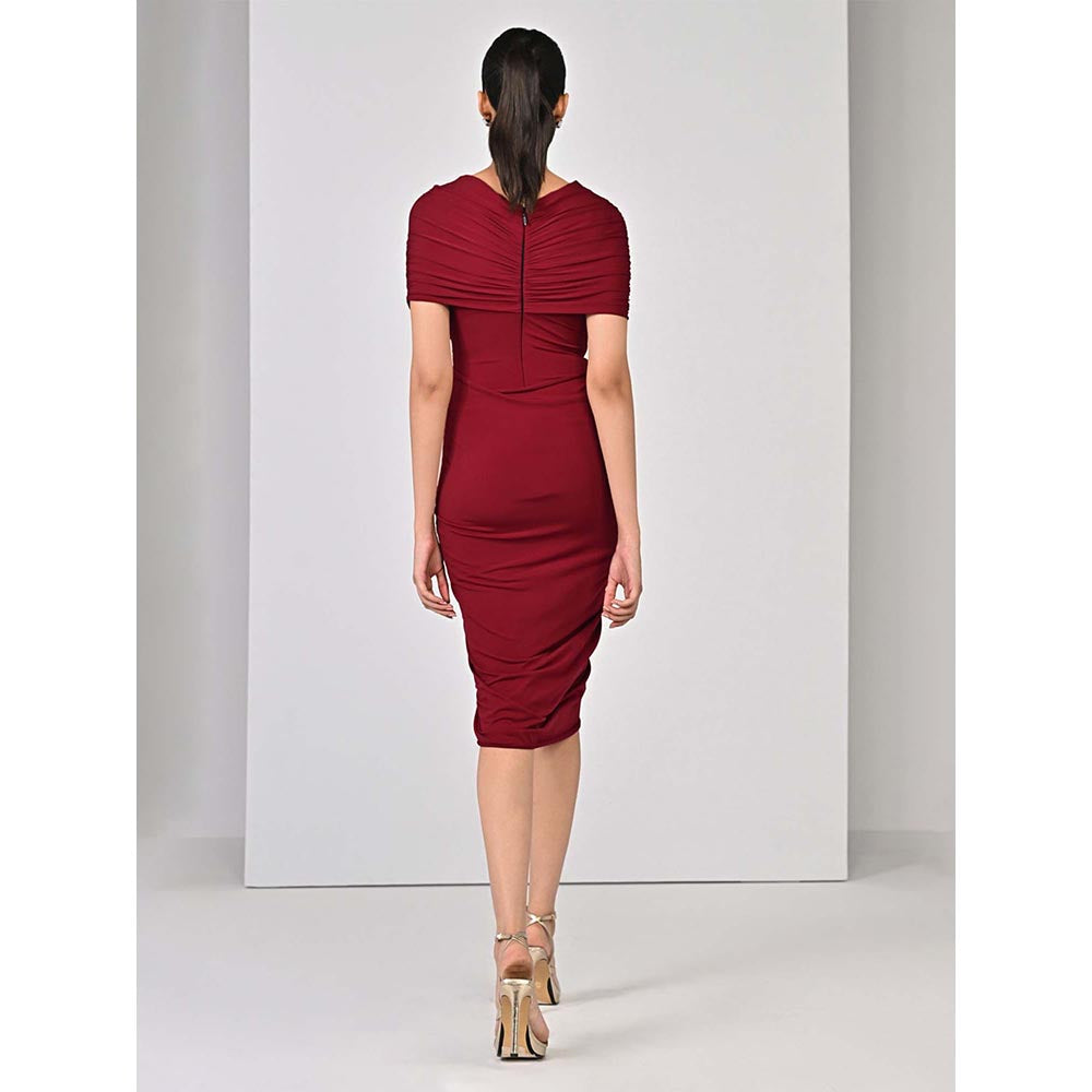 S&N by Shantnu Nikhil Red Cherry Draped Dress