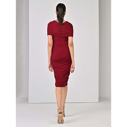 S&N by Shantnu Nikhil Red Cherry Draped Dress