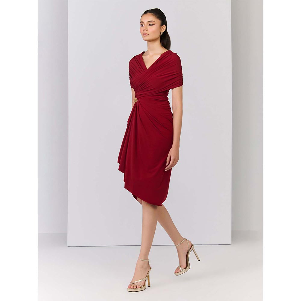 S&N by Shantnu Nikhil Red Cherry Draped Dress