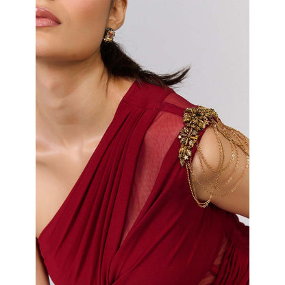S&N by Shantnu Nikhil Red One Shoulder Corset Mesh Gown