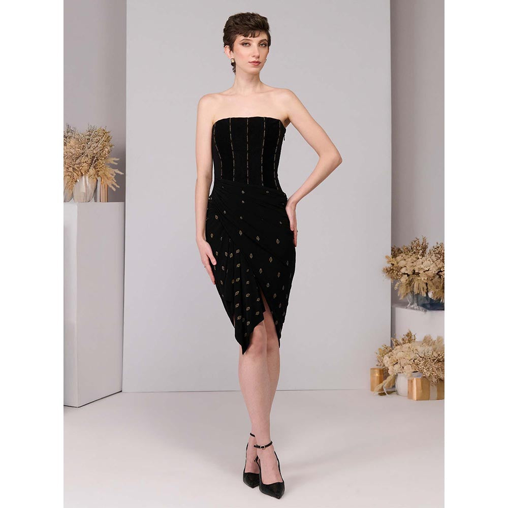 S&N by Shantnu Nikhil Black Corset Adamas Printed Dress
