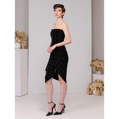 S&N by Shantnu Nikhil Black Corset Adamas Printed Dress
