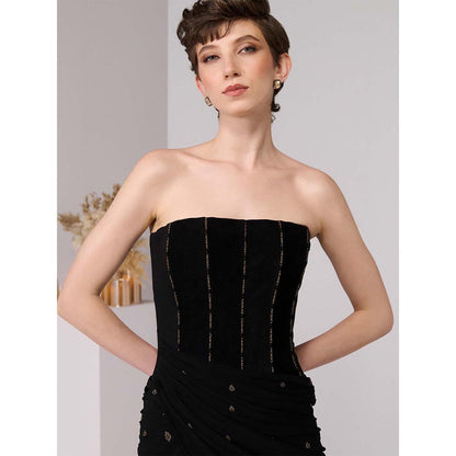 S&N by Shantnu Nikhil Black Corset Adamas Printed Dress