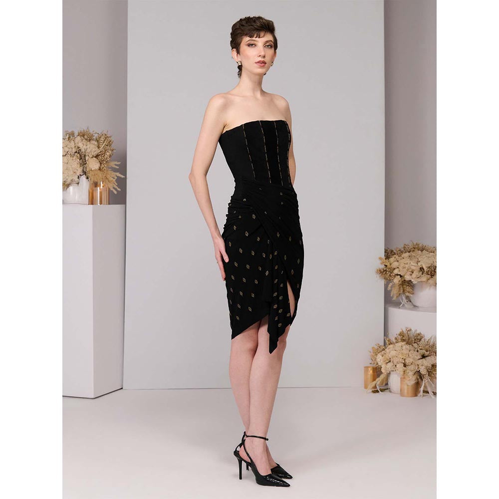 S&N by Shantnu Nikhil Black Corset Adamas Printed Dress