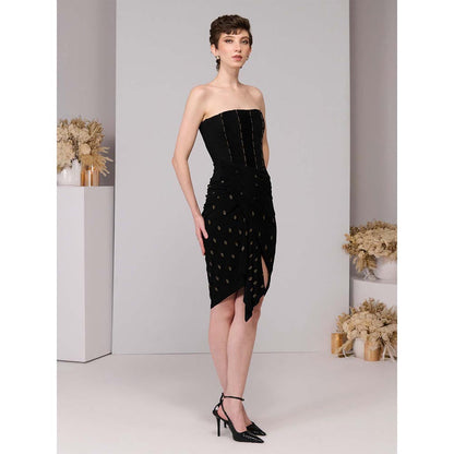 S&N by Shantnu Nikhil Black Corset Adamas Printed Dress