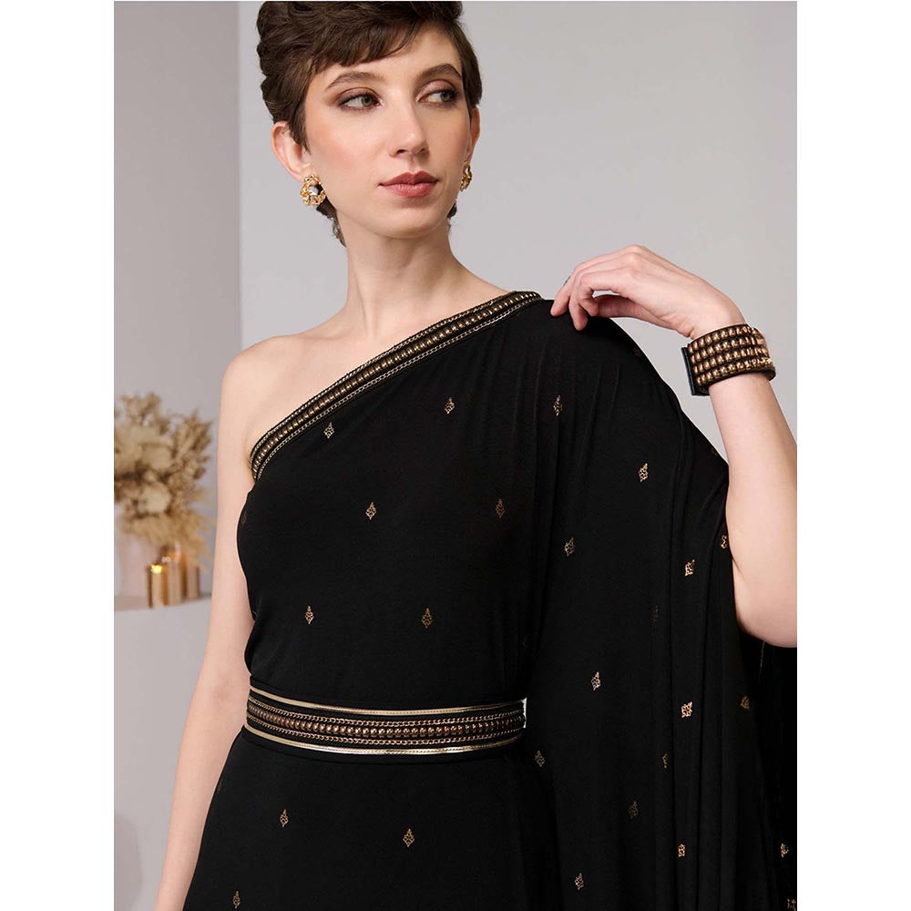 S&N by Shantnu Nikhil Black Adamas Printed One-Shoulder Dress with Belt