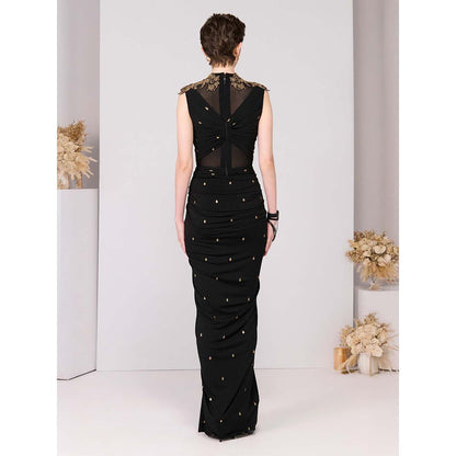 S&N by Shantnu Nikhil Black Adamas Printed Draped Gown
