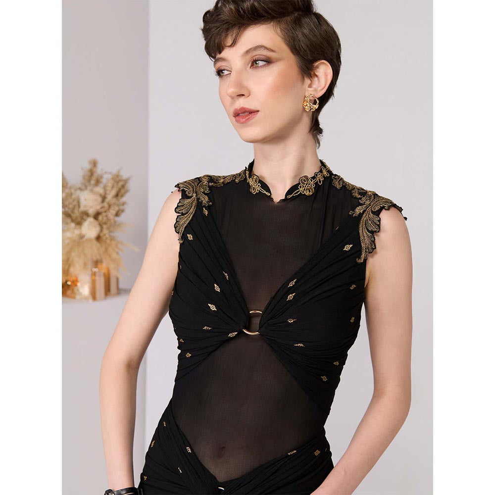 S&N by Shantnu Nikhil Black Adamas Printed Draped Gown
