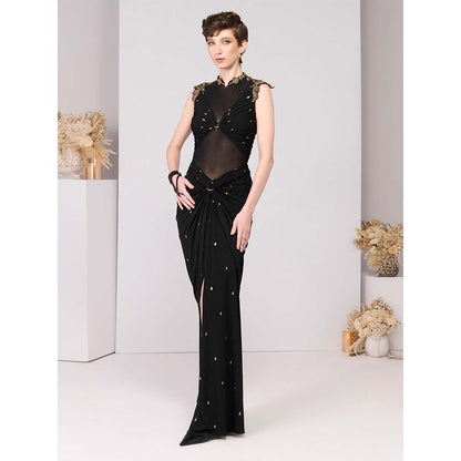 S&N by Shantnu Nikhil Black Adamas Printed Draped Gown