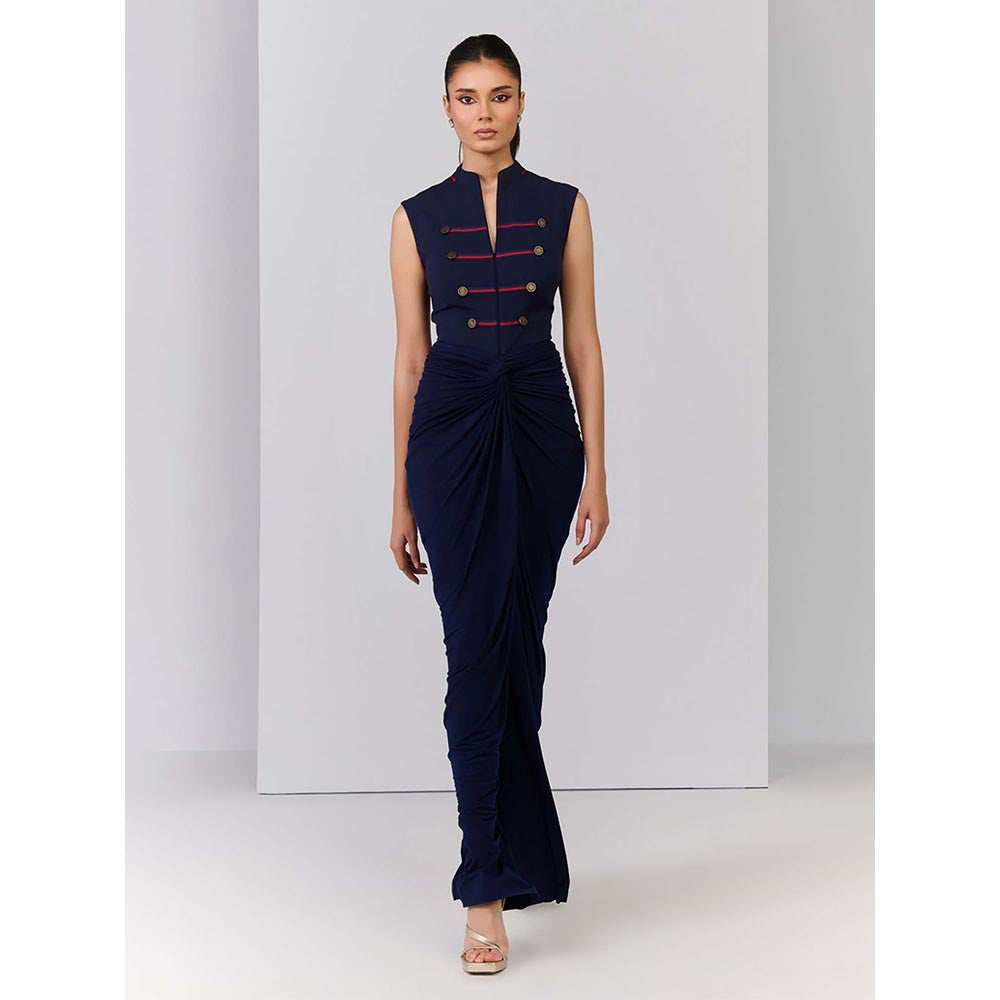 S&N by Shantnu Nikhil Navy Blue Adamas Embroidered Gown