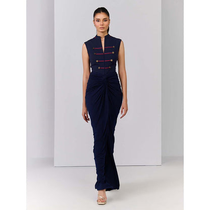 S&N by Shantnu Nikhil Navy Blue Adamas Embroidered Gown