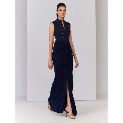 S&N by Shantnu Nikhil Navy Blue Adamas Embroidered Gown