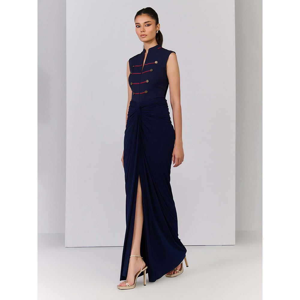 S&N by Shantnu Nikhil Navy Blue Adamas Embroidered Gown