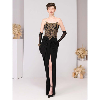 S&N by Shantnu Nikhil Black Applique Corset Gown