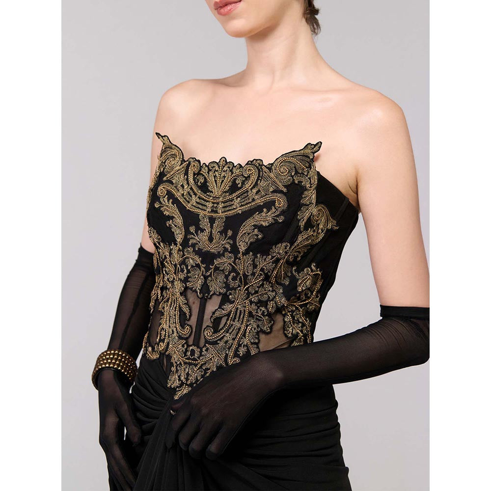 S&N by Shantnu Nikhil Black Applique Corset Gown