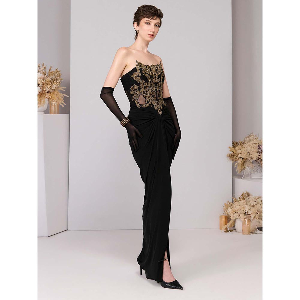 S&N by Shantnu Nikhil Black Applique Corset Gown