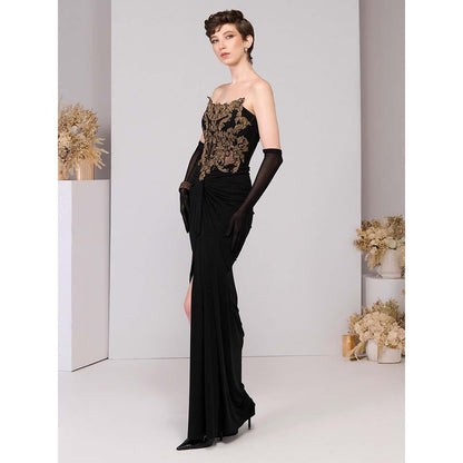S&N by Shantnu Nikhil Black Applique Corset Gown