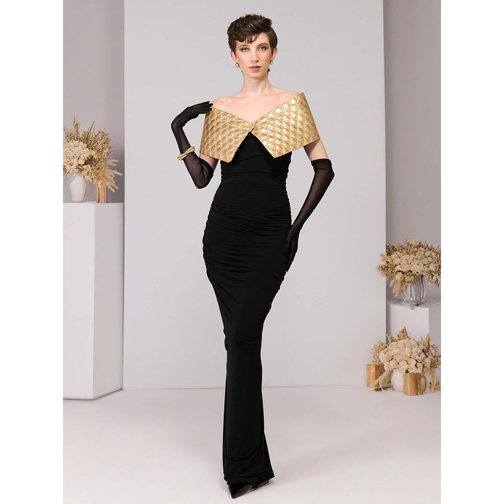 S&N by Shantnu Nikhil Black Gold Quilted Gown