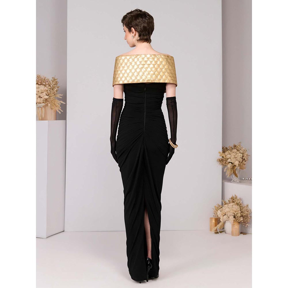 S&N by Shantnu Nikhil Black Gold Quilted Gown