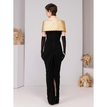 S&N by Shantnu Nikhil Black Gold Quilted Gown