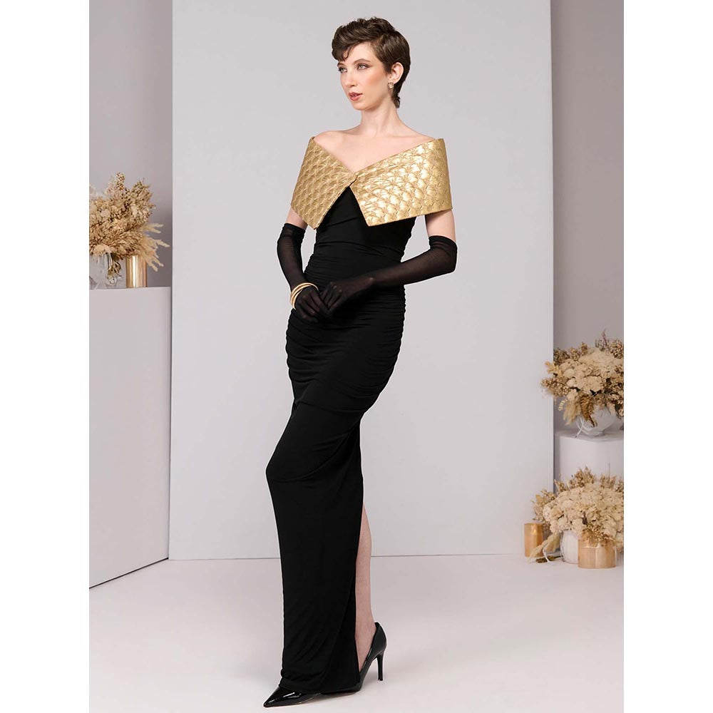 S&N by Shantnu Nikhil Black Gold Quilted Gown