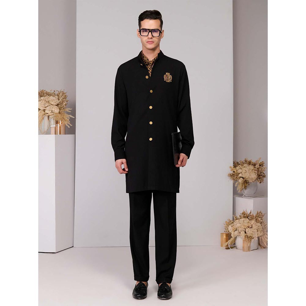 S&N by Shantnu Nikhil Black Crested Shirt Kurta