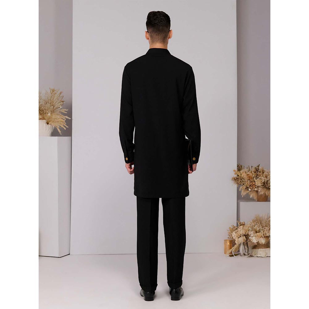 S&N by Shantnu Nikhil Black Crested Shirt Kurta