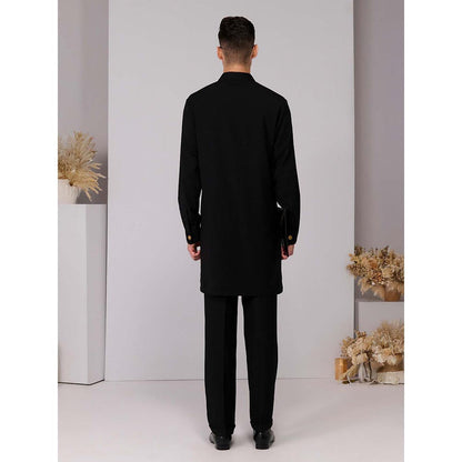 S&N by Shantnu Nikhil Black Crested Shirt Kurta