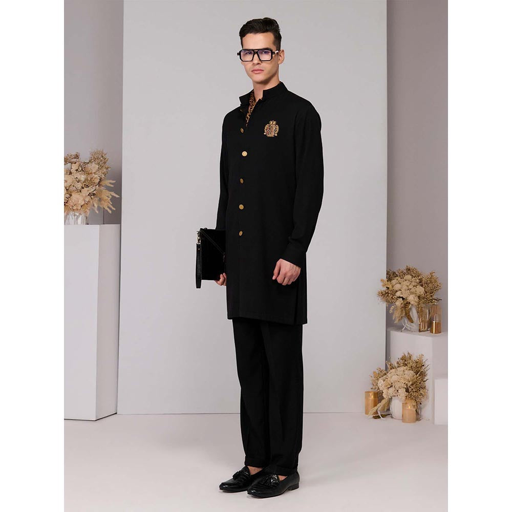 S&N by Shantnu Nikhil Black Crested Shirt Kurta